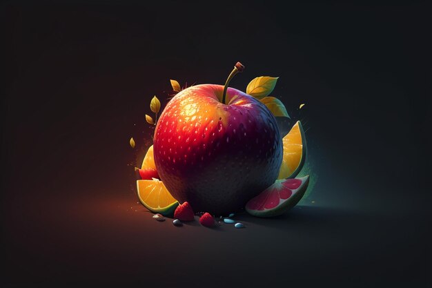 Naturaleza muerta, fruta de manzana, cartel creativo, cubierta, banner, papel tapiz, fondo, diseño, arte