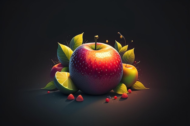 Naturaleza muerta, fruta de manzana, cartel creativo, cubierta, banner, papel tapiz, fondo, diseño, arte