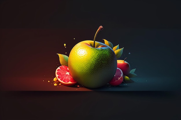 Naturaleza muerta, fruta de manzana, cartel creativo, cubierta, banner, papel tapiz, fondo, diseño, arte