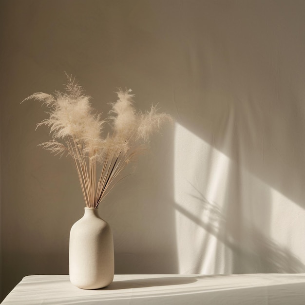Naturaleza muerta minimalista con jarrón y IA generativa de plantas secas