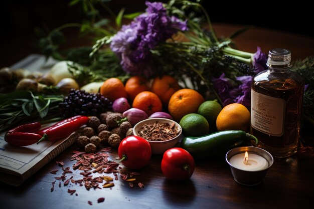 Naturaleza muerta vibrante con vegetales coloridos IA generativa