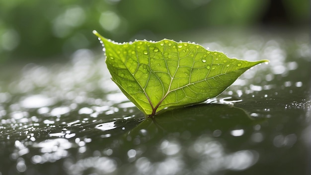 La naturaleza refresca el fondo de las hojas después de la lluvia