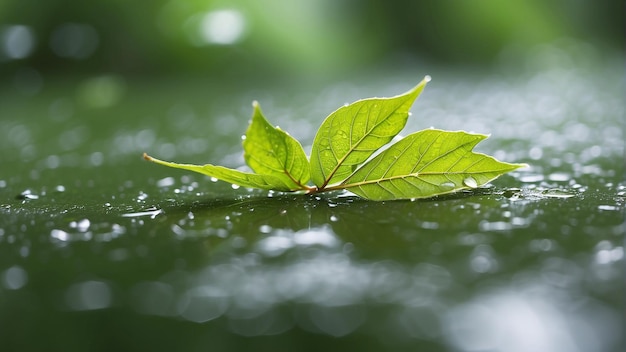 La naturaleza refresca el fondo de las hojas después de la lluvia