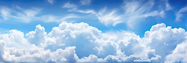 Naturaleza serena fondo azul cielo nublado con nubes blancas hinchadas para un día tranquilo