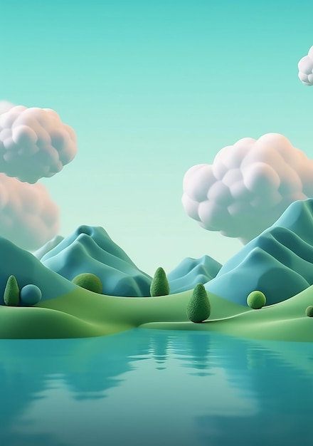 Foto naturaleza verde estilo de dibujos animados renderización 3d