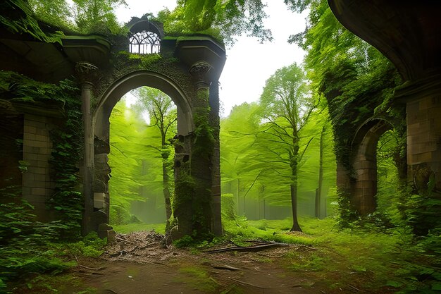 Foto la naturaleza verde incluye montañas, fortalezas antiguas, árboles verdes y puertas antiguas.