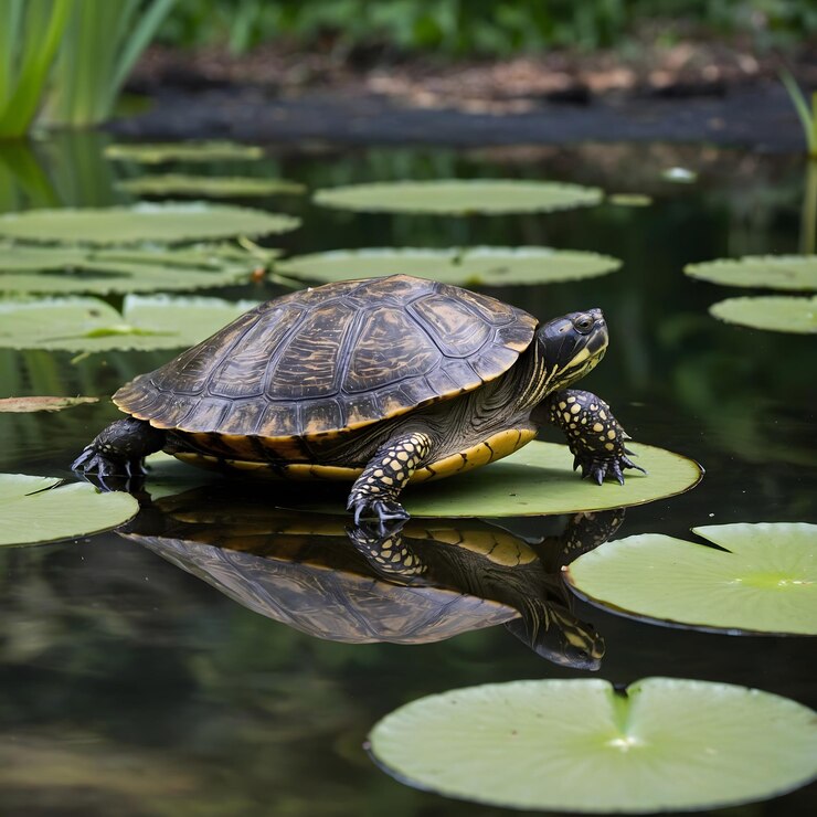 Naturalezas Amistad Una tortuga muscosa y ranas Encuentro tranquilo