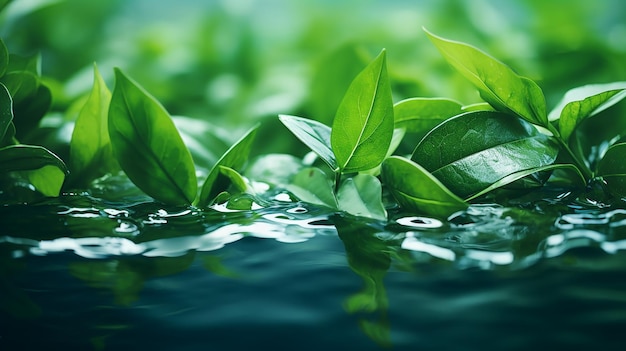 Naturalezas lienzo hojas verdes en la superficie del agua hermosos reflejos en el agua