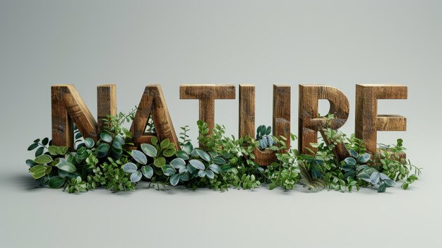 NATURE 3D-Holz-Schriftart dekorieren mit Blumen