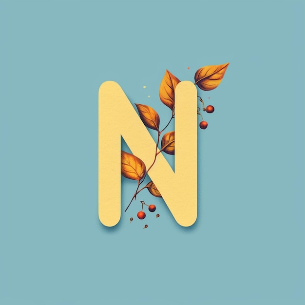 Foto nature alphabet letter n with autumn leaves and berries vector illustration