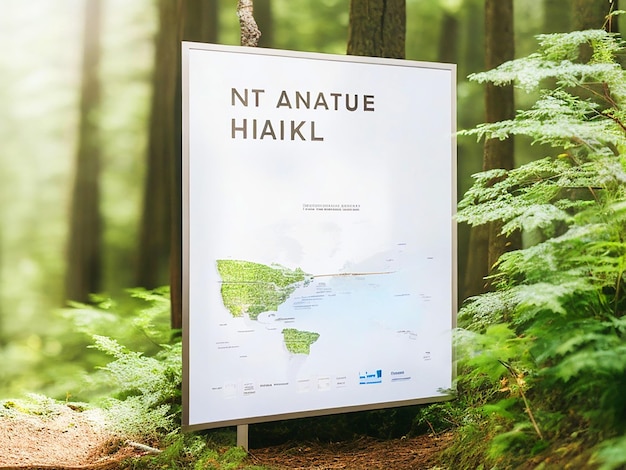 Foto nature hike trail map signage mockup mit leerem weißen leerraum für die platzierung ihres designs