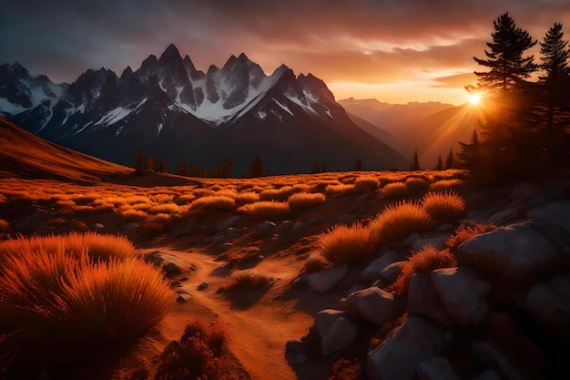 Nature Mountain exibe cores radiantes ao pôr do sol