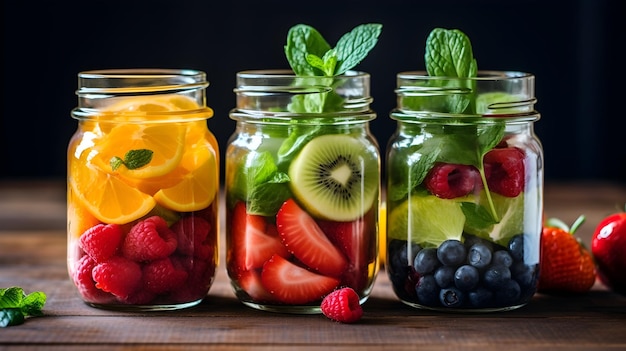 Nature's Bounty Obst und Kräuter neben Glas