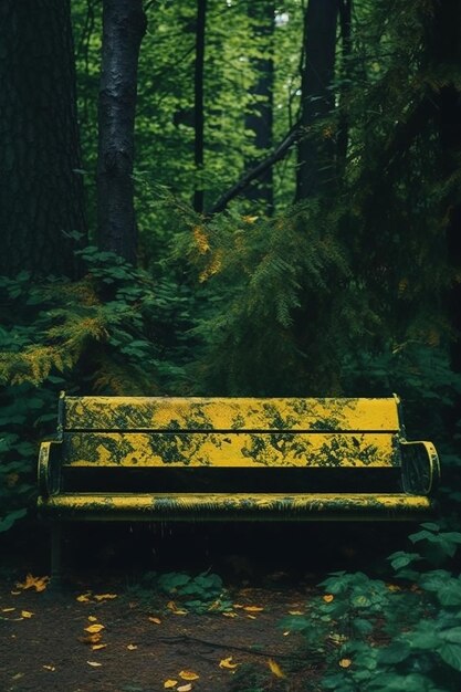 Nature's Seat Um banco de parque de madeira amarela em uma área arborizada