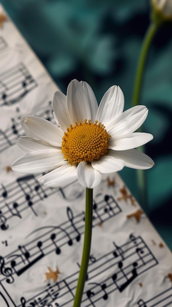 Natures melodia Daisy emparelhado com notas de música folhas para um toque criativo Vertical Mobile Wallpaper