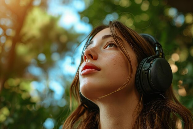 Natures Ritmo Primer plano de una mujer perdida en la música