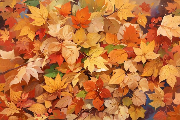 Natureza abstrata pintada com fundo de folhas de outono em aquarela