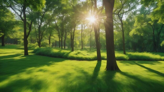 Natureza desfocada parque verde fundo de natureza verde ensolarado