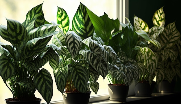Natureza do crescimento das plantas dentro de casa Folhas verdes frescas geradas por IA