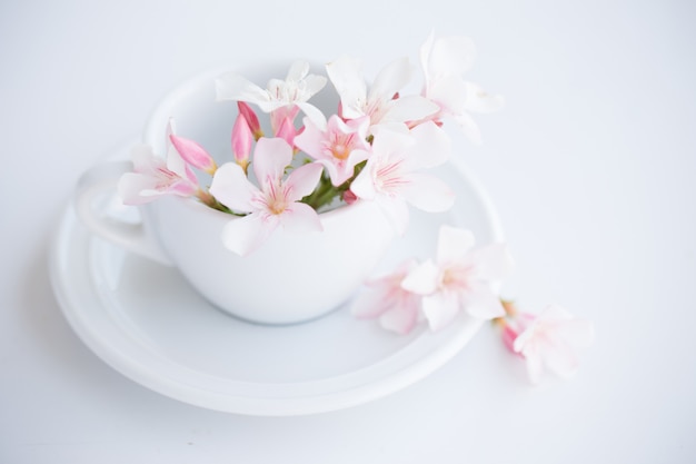 Natureza morta com flores em copo branco