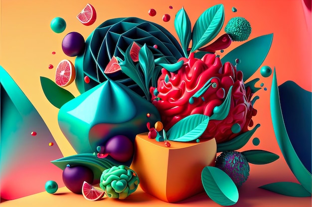 Natureza morta de frutas fantásticas em cores super vibrantes