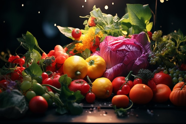natureza morta vegetais e frutas como ingredientes na culinária fundo alimentar