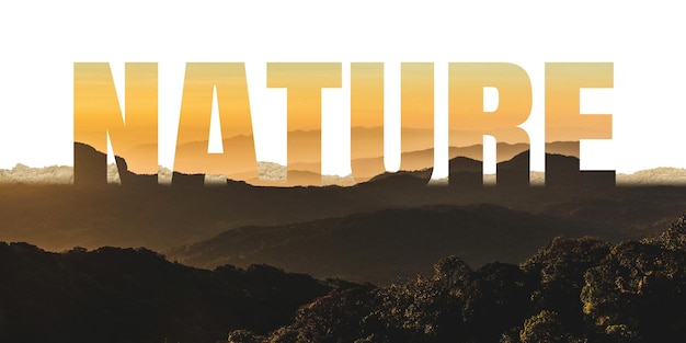 Natureza palavra png borda adesivo montanha desenho em papel rasgado fundo transparente