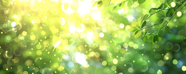 Natureza verde borrada com raios de sol Efeito de luz Bokeh Abstrato Conceito de primavera perfeito