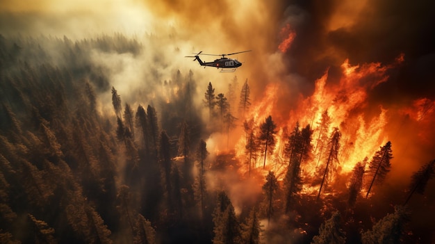 Foto naturkatastrophe helikopter löscht waldbrände aus