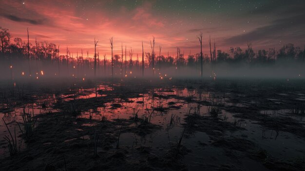 Foto naturlandschaft an der nordeuropäischen seeküste reflexion beim sonnenuntergang