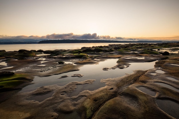 Naturlandschaftsansicht auf einem felsigen Ufer Kanadischer Hintergrund