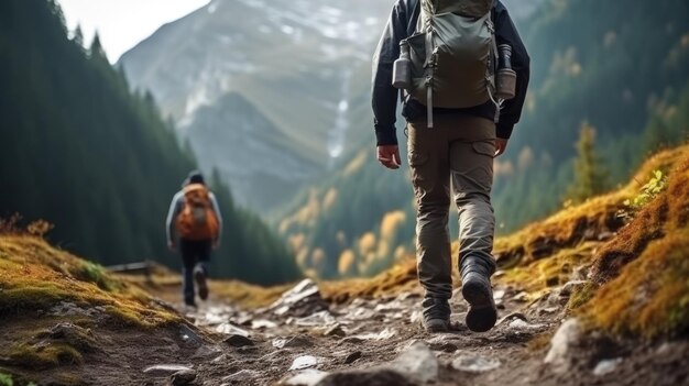 Foto naturliebhaber wandern durch gebirgsgebiet