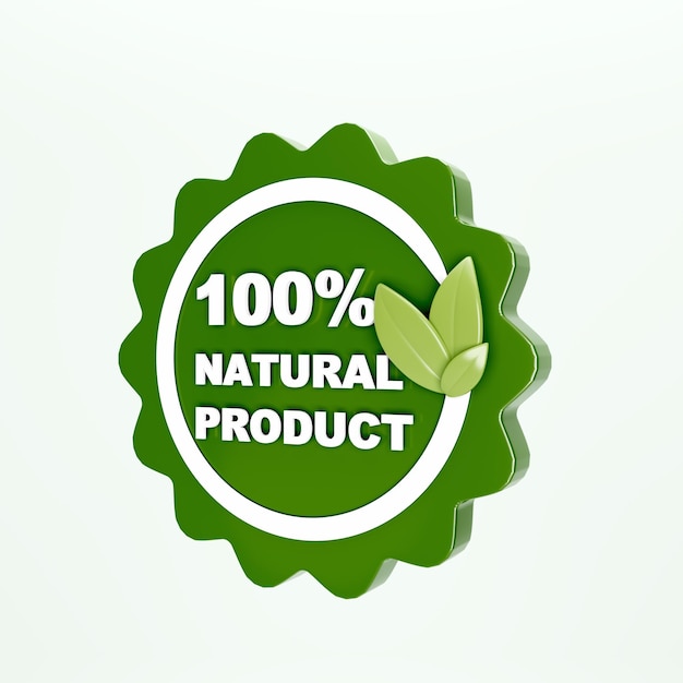 Naturprodukt-Emblem, Aufkleber, Abzeichen, Stempel, Etikett, 3D-Illustration