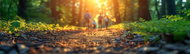 Naturwanderweg mit Familien, die einen Wochenendspaziergang genießen