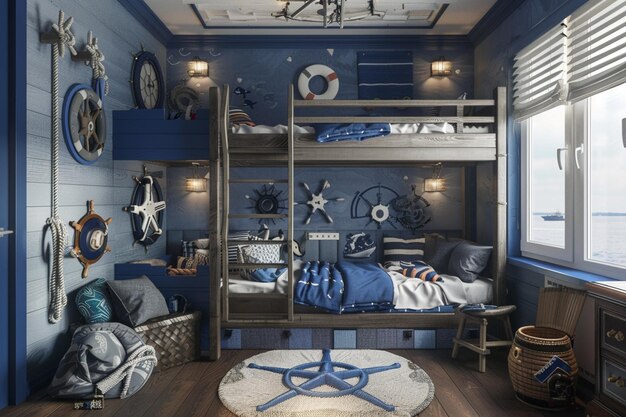 Foto nauticalthemed kinderzimmer mit stockbetten