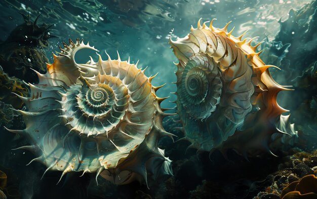 Foto nautilus majestuosos a la deriva con cámaras