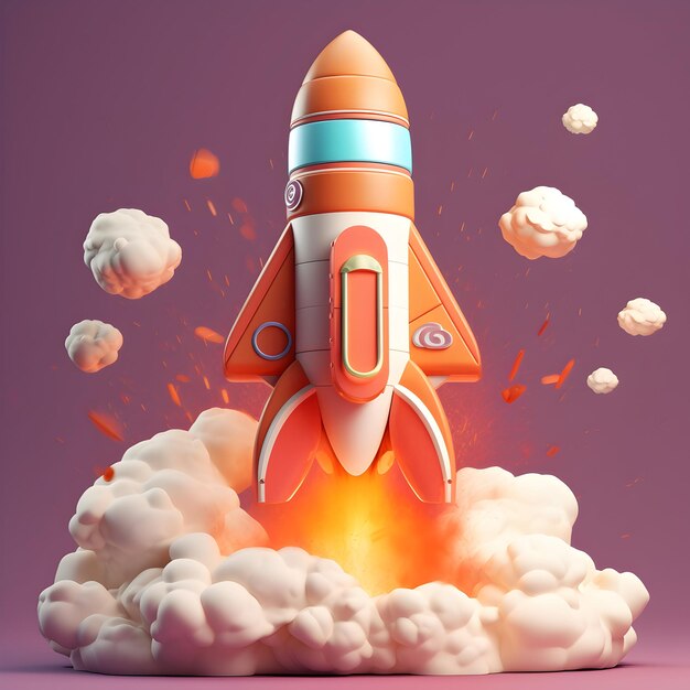 Nave cohete de juguete en miniatura como símbolo de proyecto de negocio y puesta en marcha