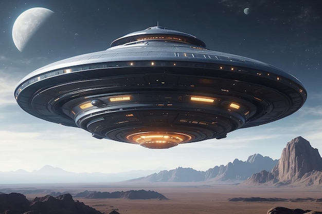 La nave espacial alienígena del OVNI es un platillo volador en 3D.