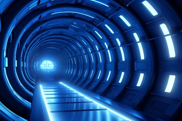 Foto nave espacial azul túnel de ficção científica d fundo
