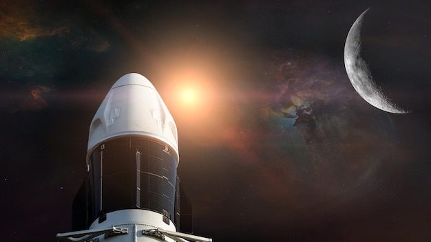 Nave espacial de carga con la Luna en el espacio exterior Elementos de esta imagen proporcionados por la NASA