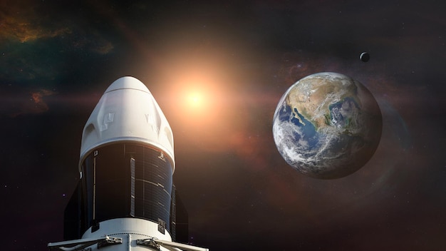 Nave espacial de carga con el planeta Tierra en el espacio profundo Elementos de esta imagen proporcionados por la NASA