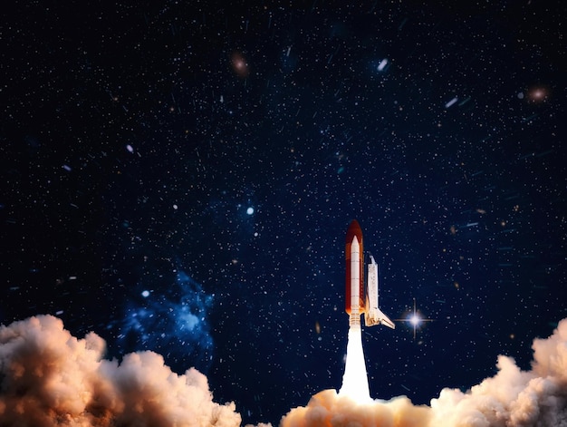 Nave espacial decola para o céu estrelado Lançamento do Espaço Elementos desta imagem fornecida pela NASA