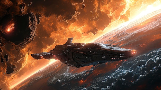 La nave espacial despegue en una atmósfera de explosión.