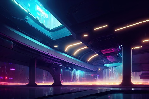 Nave espacial futurista Cyberpunk Logística das futuras tecnologias modernas