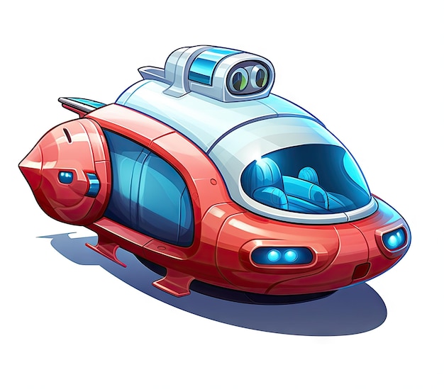 nave espacial futurista sci-fi vehículo OVNI alienígena en fondo blanco ilustración de dibujos animados hiperealista