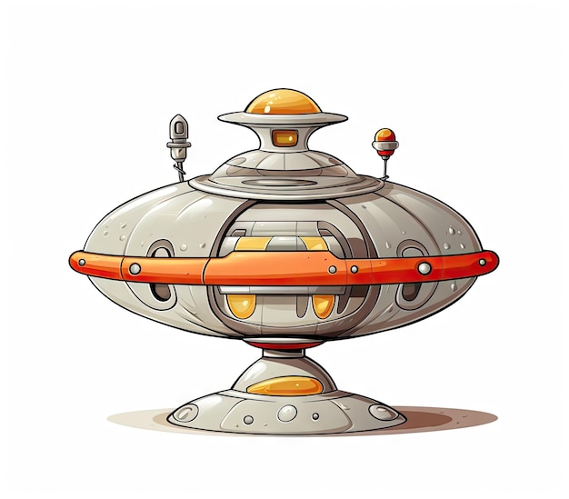 nave espacial futurista sci-fi veículo UFO alienígena em fundo branco ilustração de desenho animado hiperealista