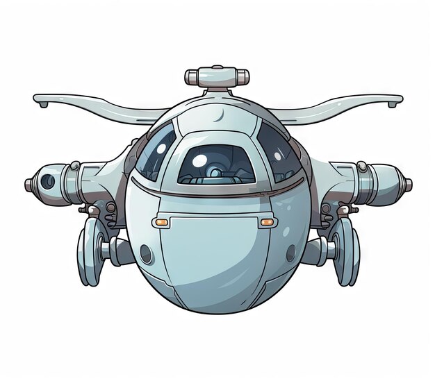 nave espacial futurista sci-fi veículo UFO alienígena em fundo branco ilustração de desenho animado hiperealista