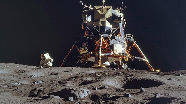 la nave espacial se muestra en la superficie de la luna