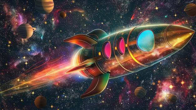 una nave espacial con una nave espacial en la espalda y las palabras "espacio" en la parte inferior