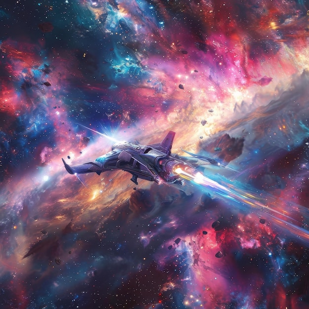 una nave espacial con una nave espacial en el fondo